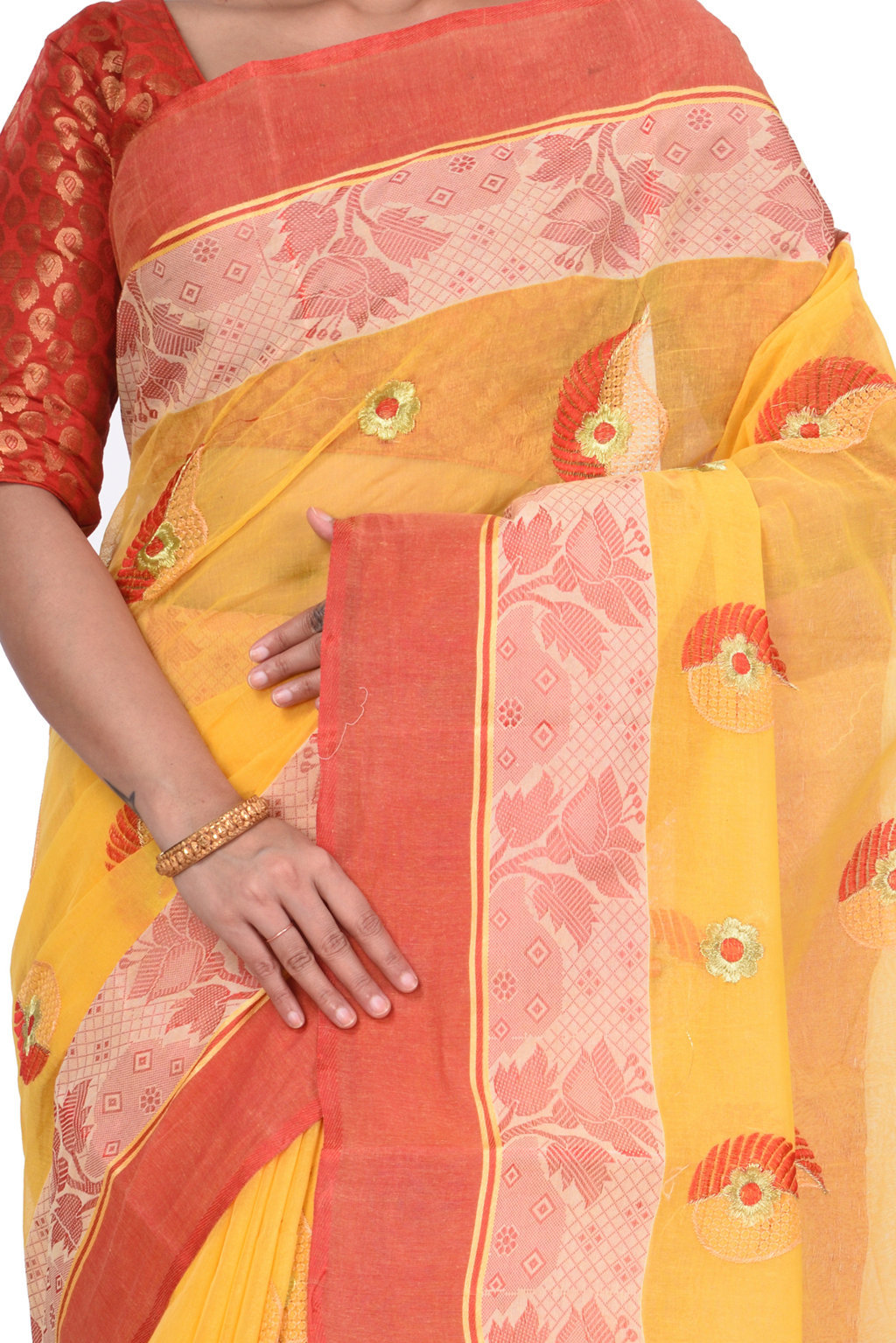 Yellow Pure Cotton Shanko_Embro Tant Embroidery (665)